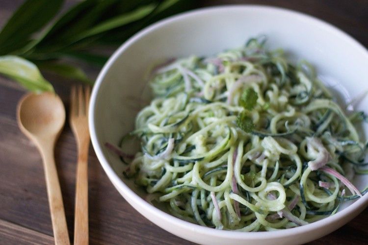 vegan yogurt dill dressing with cucumber noodles