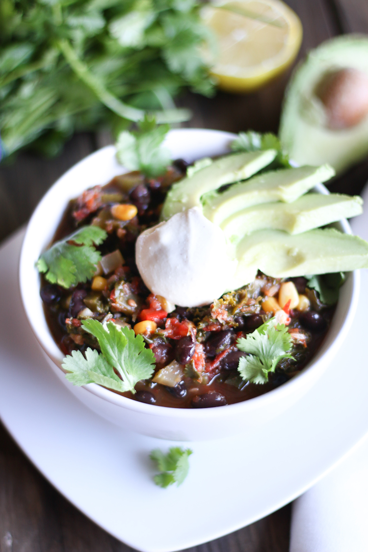 Black Bean Vegetarian Chili with Cashew Sour Cream