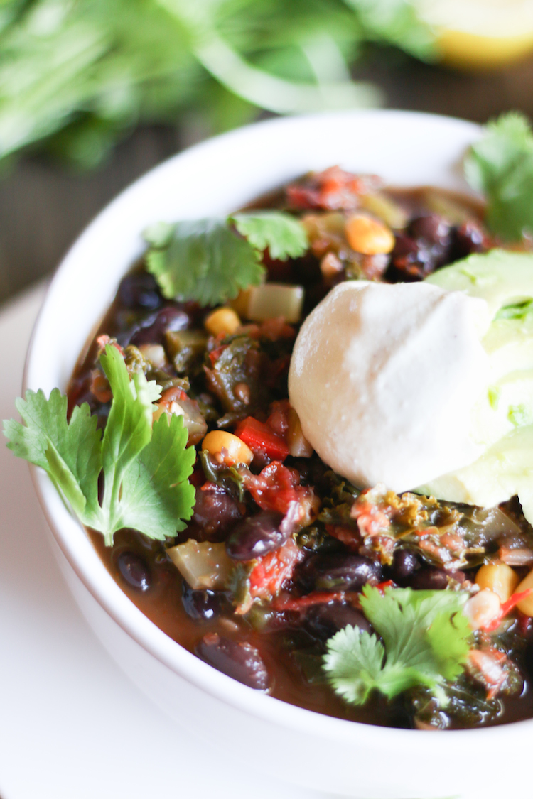 Black Bean Vegetarian Chili with Cashew Sour Cream | www.LiveSimplyNatural.com