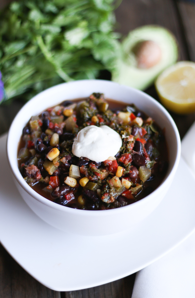 Black Bean Vegetarian Chili with Cashew Sour Cream | www.LiveSimplyNatural.com