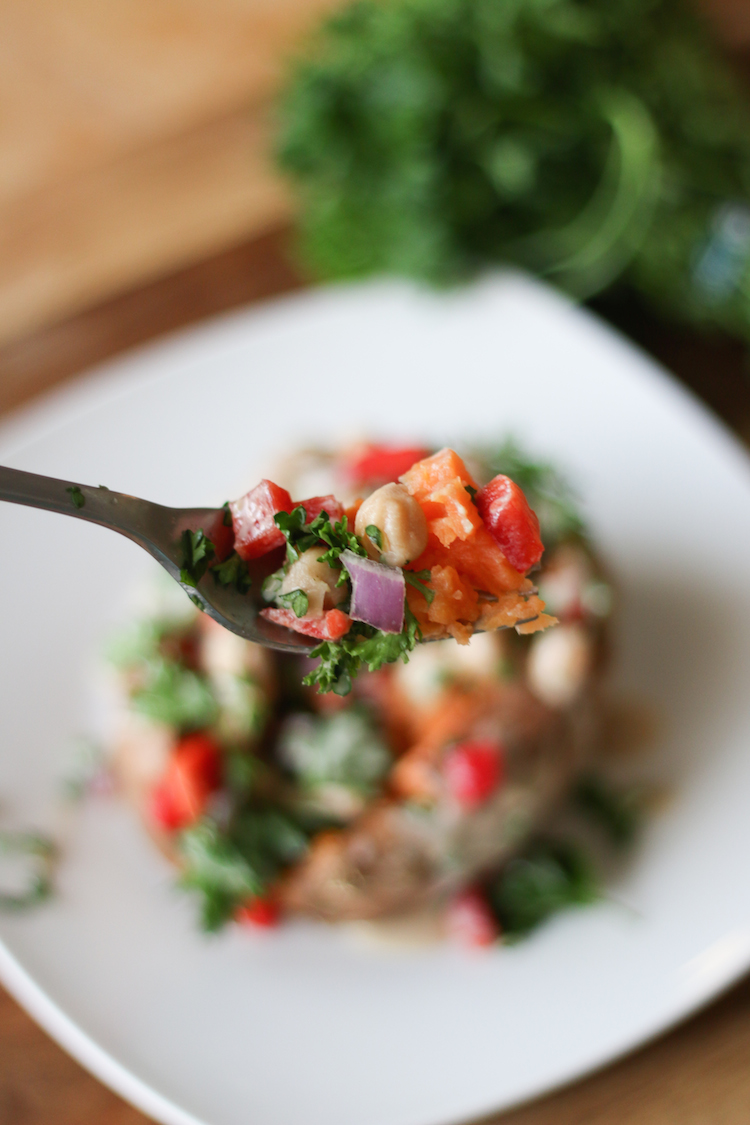 Mediterranean Sweet Potato with Tahini Dressing | www.LiveSimplyNatural.com