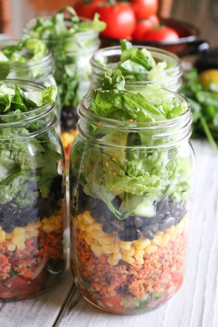 Vegetarian Taco Salad in a Jar (Mason Jar Salad)