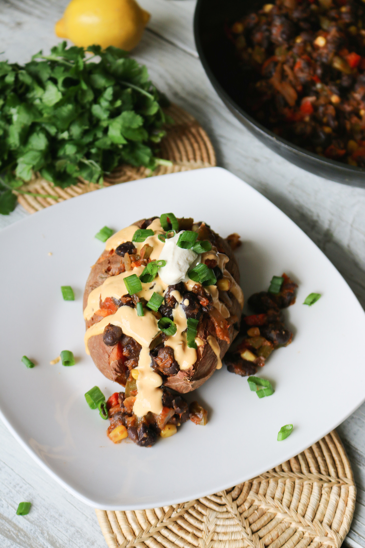 Vegan Chili Stuffed Sweet Potato | www.LiveSimplyNatural.com