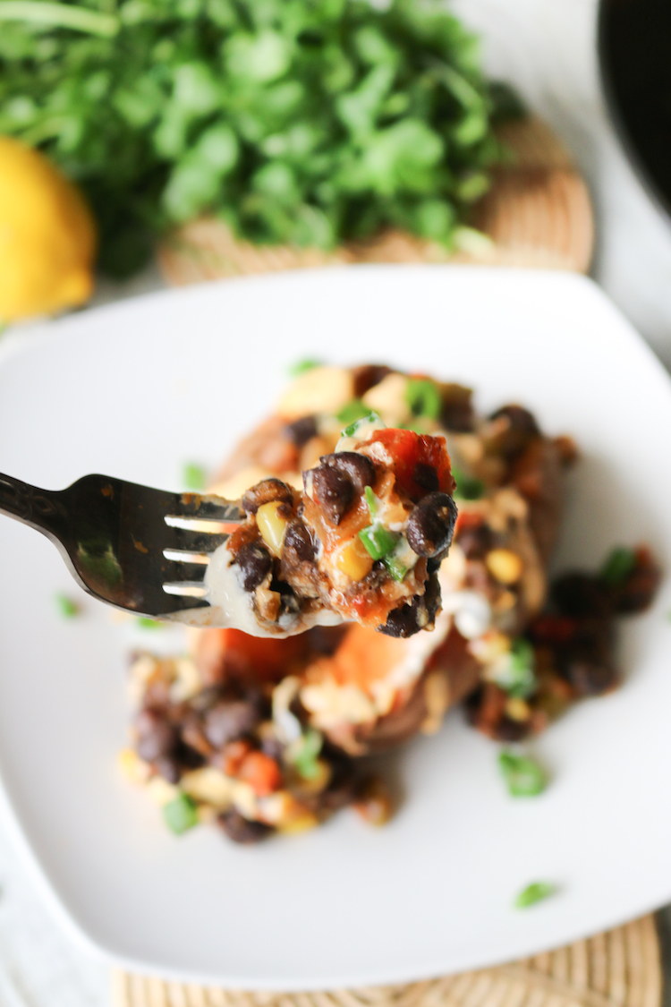 Vegan Chili Stuffed Sweet Potato | www.LiveSimplyNatural.com