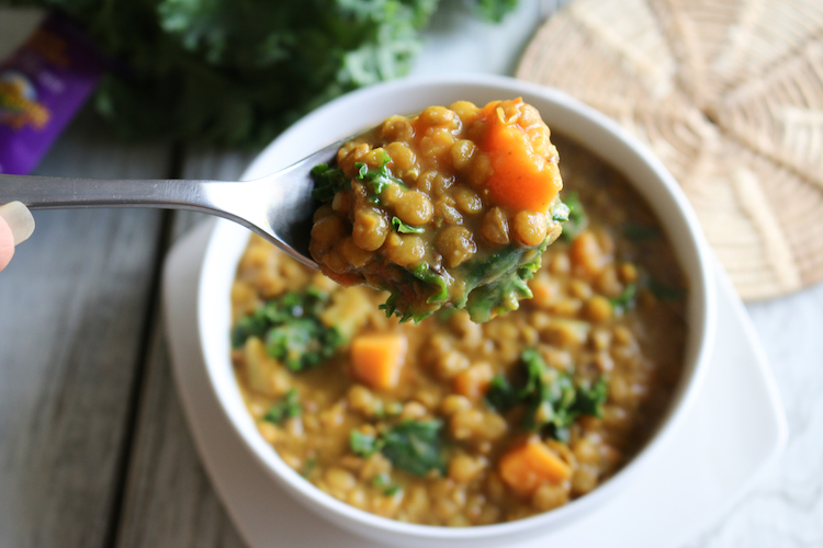 Coconut Curried Lentils with Kale and Potatoes | www.LiveSimplyNatural.com