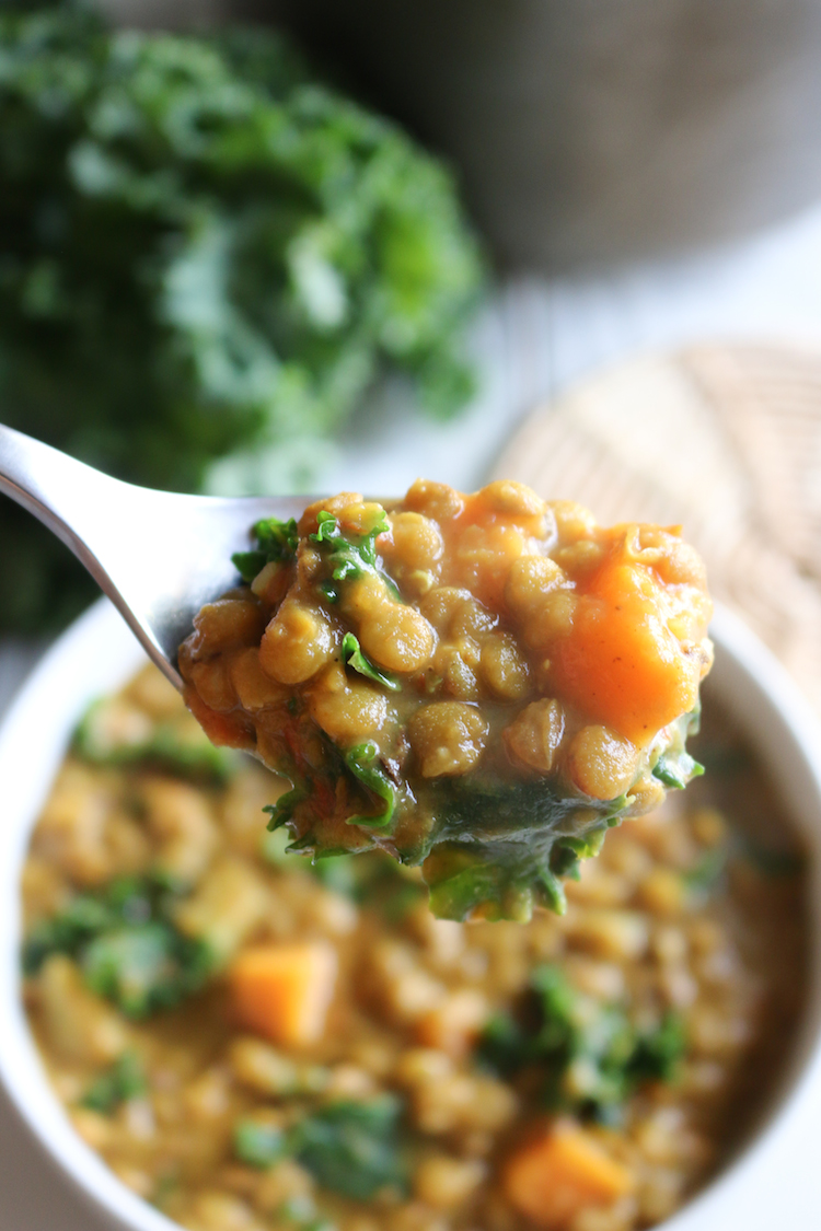 Coconut Curried Lentils with Kale and Potatoes | www.LiveSimplyNatural.com