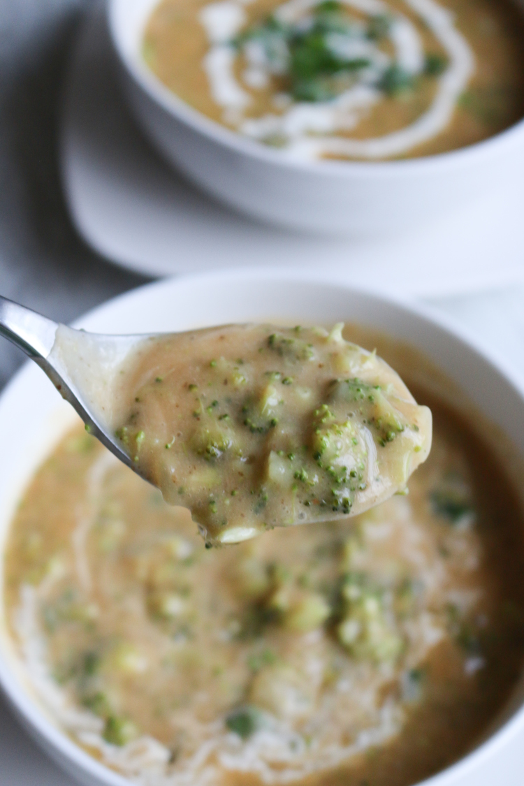 Vegan Vegetable Broccoli and Cheese Soup | www.LiveSimplyNatural.com