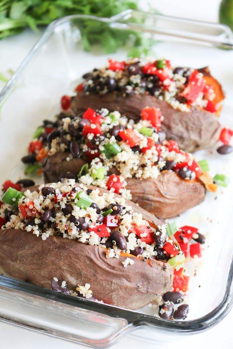 Quinoa Stuffed Sweet Potato with Cilantro Lime Sauce | www.LiveSimplyNatural.com