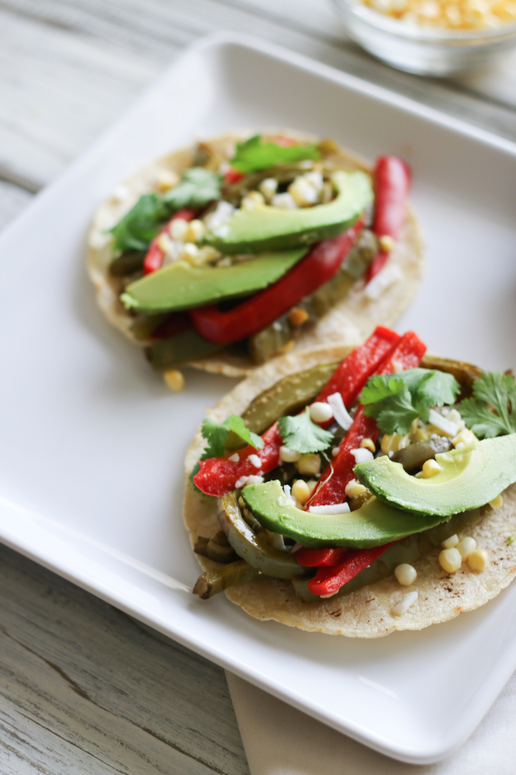 vegan nopales tacos with charred corn and black bean salsa