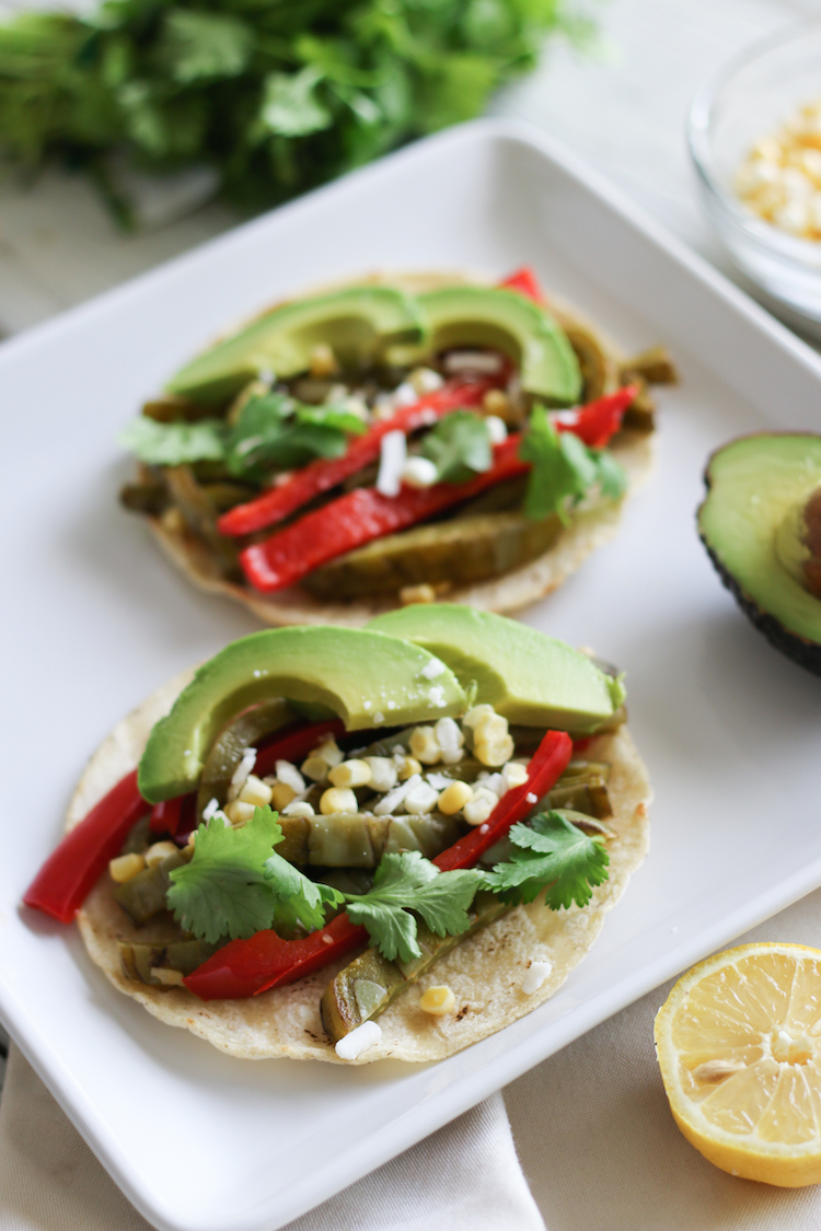 vegan nopales tacos with charred corn and black bean salsa