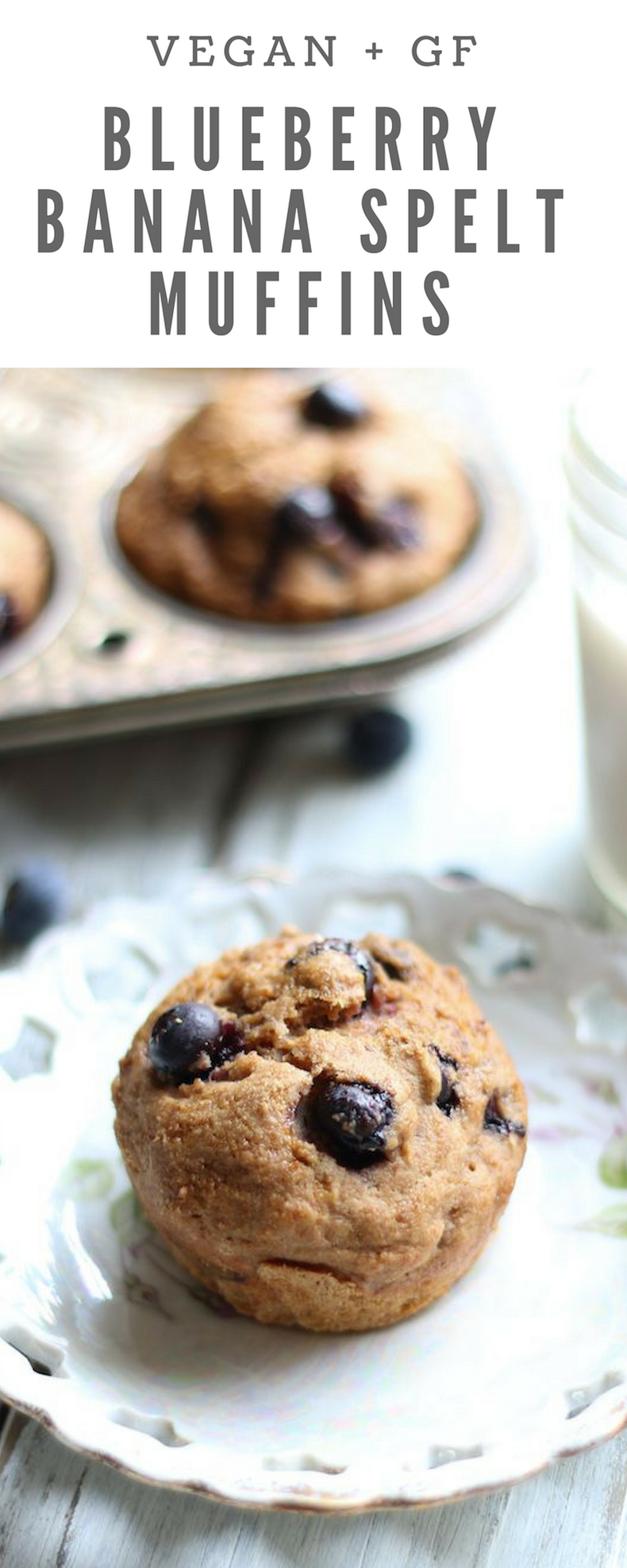 Vegan + GF Blueberry Banana Spelt Muffins