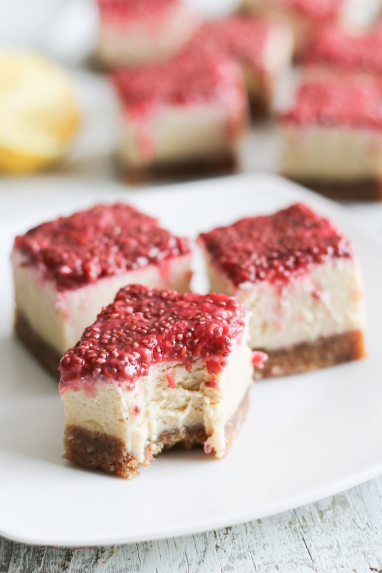 Raw Vegan Raspberry Cheese Cake Bars Live Simply Natural