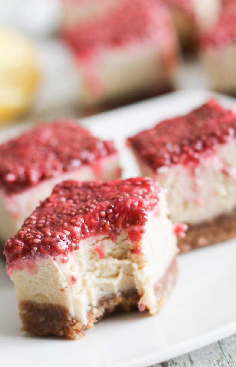 Raw Vegan Raspberry Cheese Cake Bars | www.livesimplynatural.com