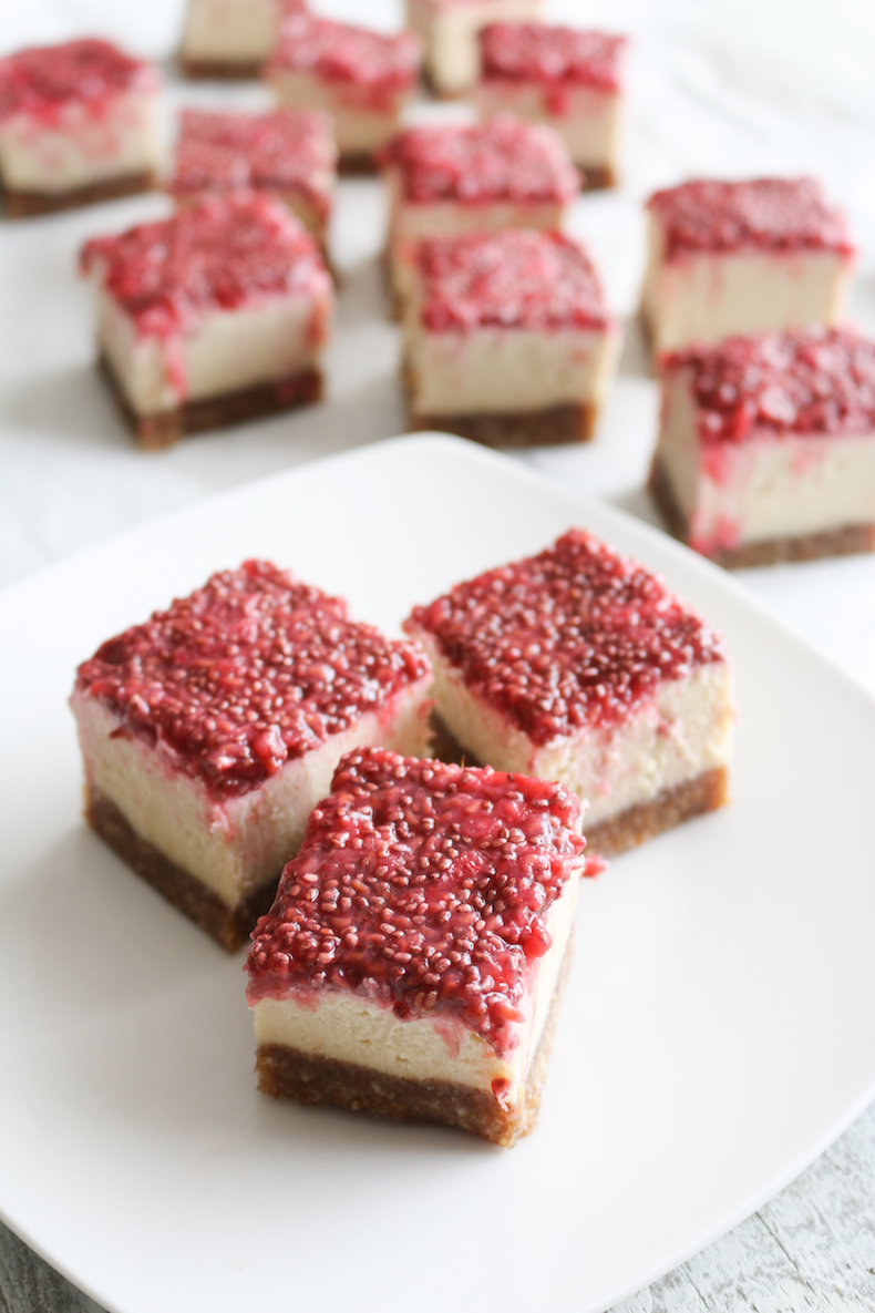 Raw Vegan Raspberry Cheese Cake Bars | www.livesimplynatural.com