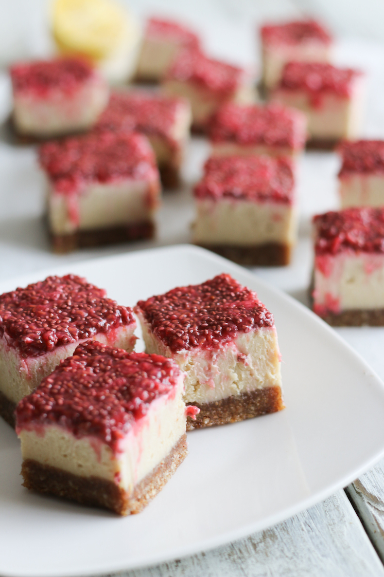 Raw Vegan Raspberry Cheese Cake Bars | www.livesimplynatural.com